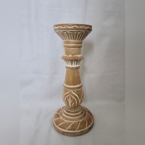 Pier 1 Tall Wooden Pillar Candlestick Shabby Chic Farmhouse Boho